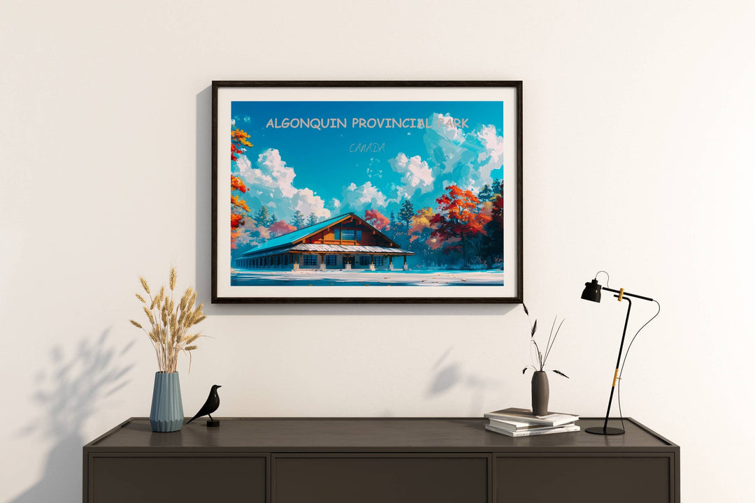 Immerse yourself in the splendor of Algonquin Provincial Park with this travel-inspired print. Canoe Lake&#39;s beauty captured in every brushstroke.c