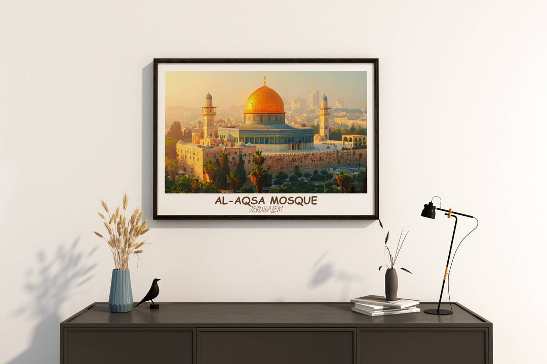 Discover the beauty of Al-Aqsa Mosque in our collection of Palestinian-inspired Boho wall art. Enhance your space with Islamic decor that reflects your heritage.