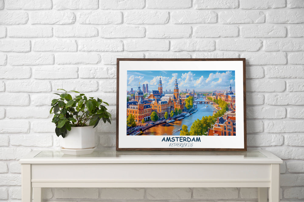 a painting of a cityscape with a river running through it
