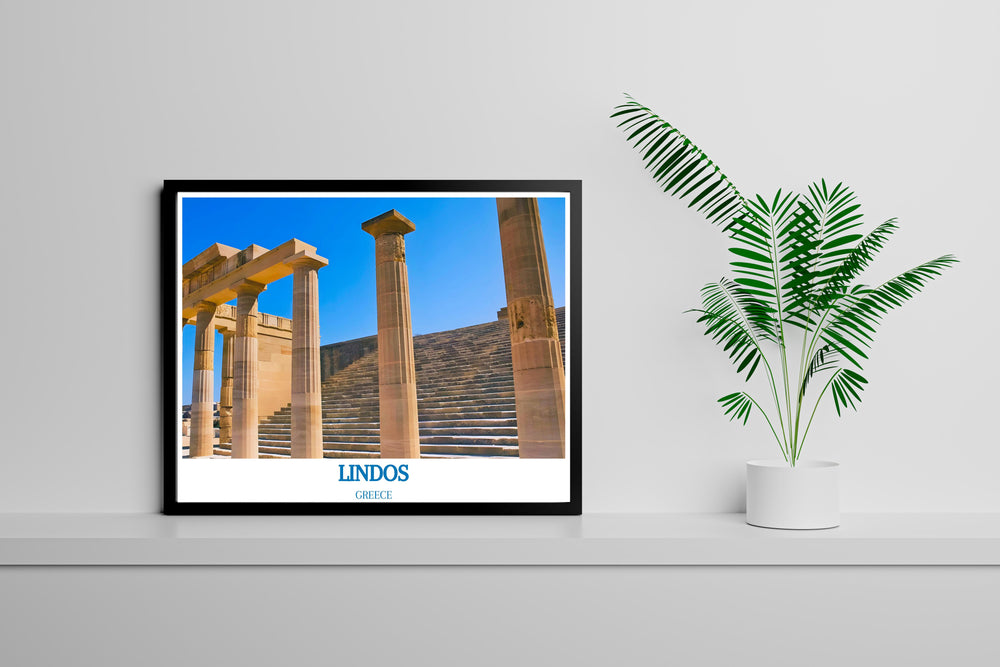 Framed artwork of the Acropolis of Lindos, capturing its historical grandeur against the Lindos landscape, ideal for classical decor.