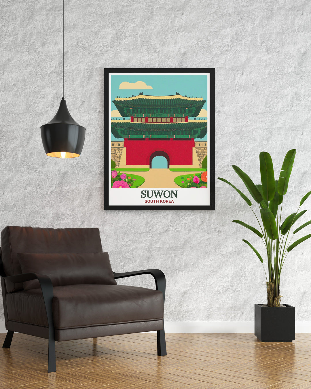 This Suwon travel print showcases the intricate details of Paldalmun Gate, a key landmark of Hwaseong Fortress in South Korea. Perfect for history lovers and art enthusiasts, this wall art brings the elegance of South Korea into any space.