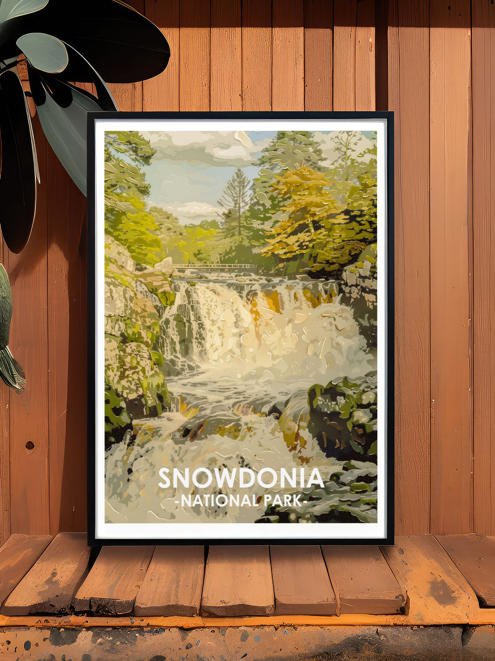 Snowdonia print showcasing the vibrant energy and serene beauty of Swallow Falls adding a touch of natural wonder to this nature landscape art piece perfect for home decor and Swallow Falls wall decor