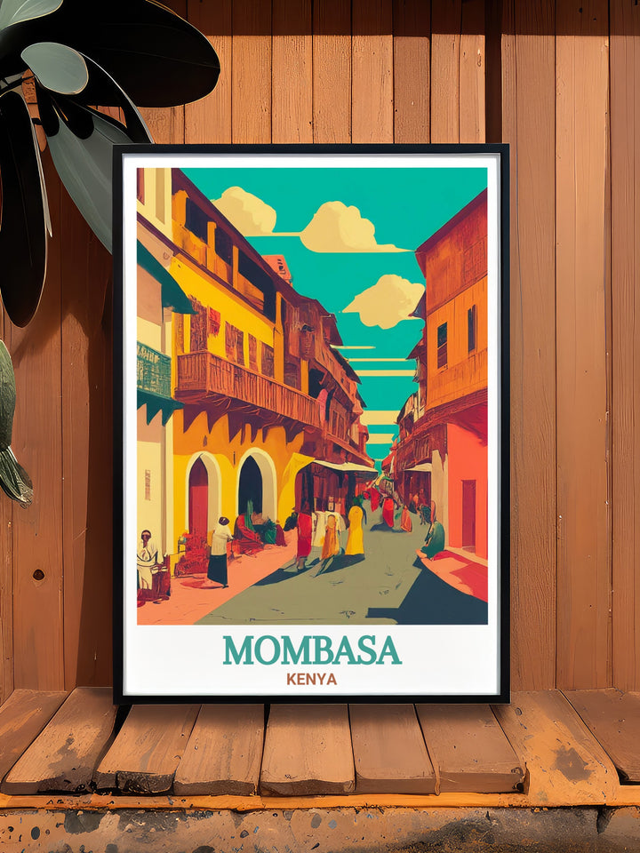 Bring the beauty of Mombasa Old Town into your home with this Kenya Wall Print. Featuring ornate buildings and narrow streets, this travel print offers a stunning representation of Kenyas cultural legacy.