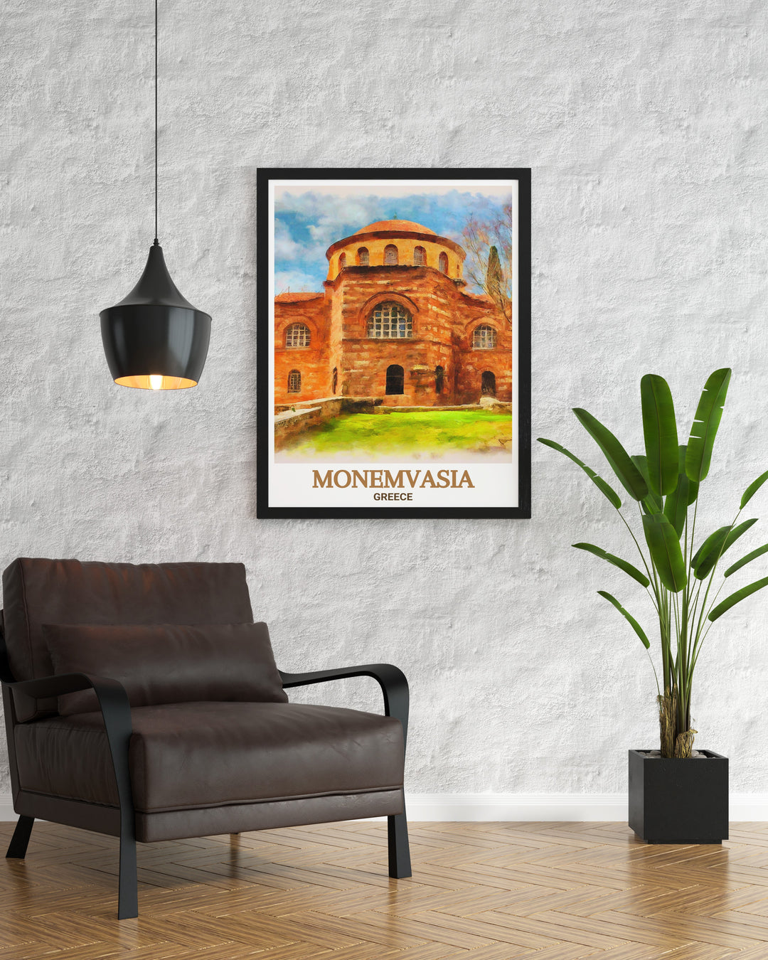 Monemvasia Wall Print showcasing the fortress towns breathtaking views, with its ancient stone buildings and the vast Aegean Sea. This wall print is a celebration of Greeces enduring cultural heritage, perfect for anyone who admires the art of travel.