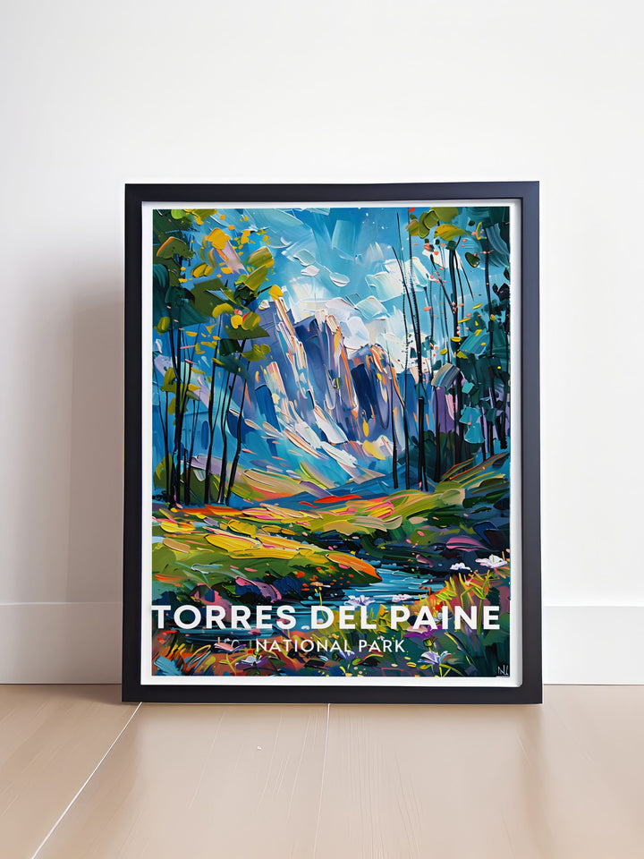 South America poster featuring the iconic Glaciar Gray in Torres Del Paine National Park Patagonia Chile. This National Park print is a perfect addition to any wall art collection evoking the grandeur of Patagonia.