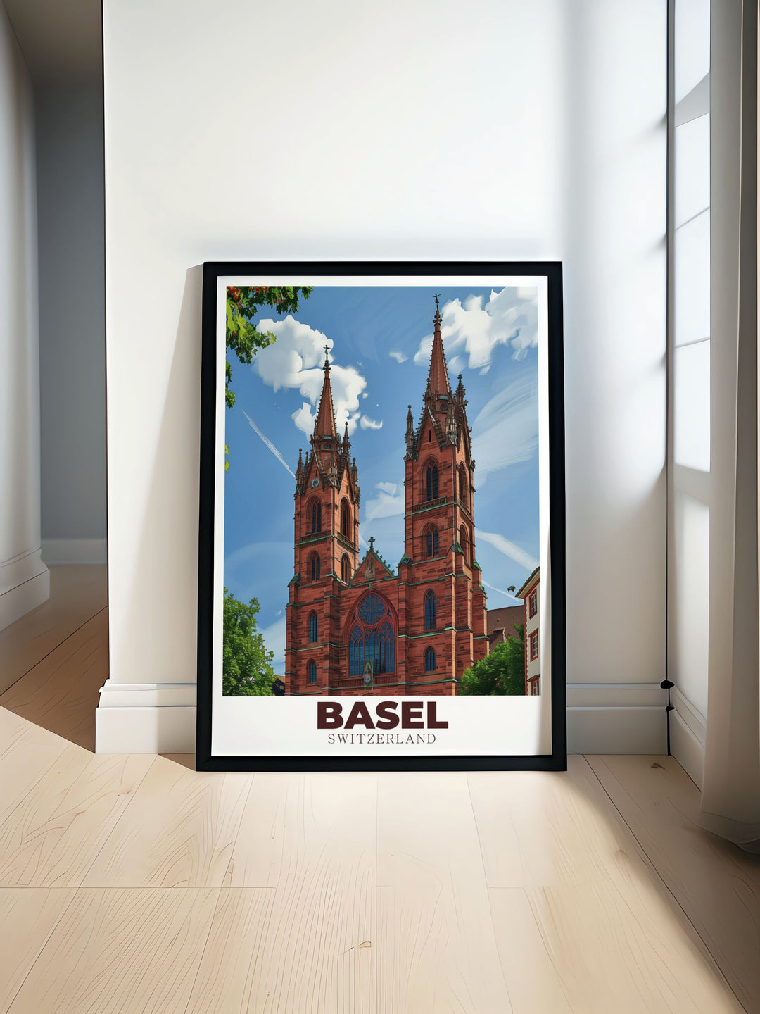 Basel Minster artwork showcasing the stunning architecture of Switzerlands iconic cathedral perfect for adding elegance to any home decor ideal gift for travelers and art lovers vibrant colors and intricate details capturing the beauty of Basel cityscape print for modern living