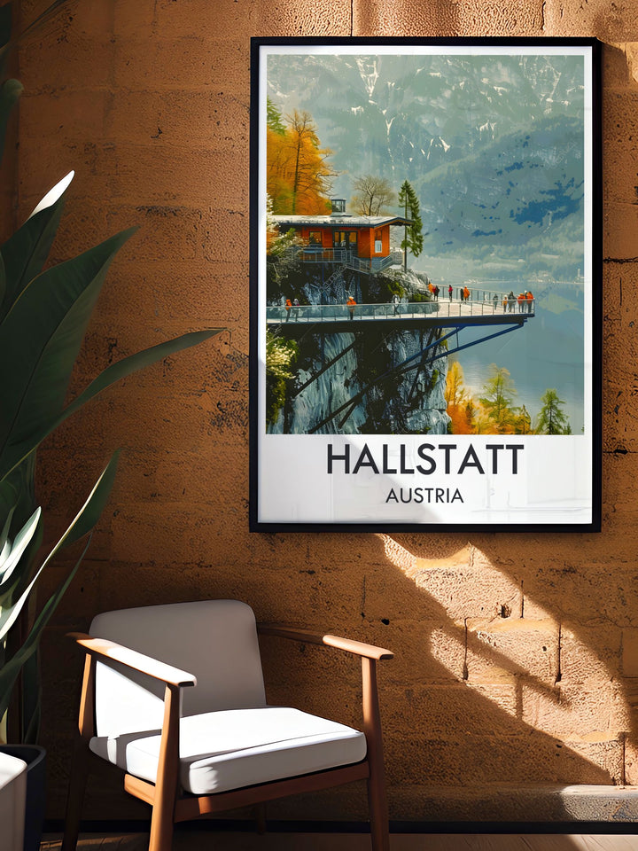An intricate depiction of Hallstatt, this art print showcases the villages historic charm and the stunning backdrop of the Dachstein Alps, perfect for bringing a touch of Austria into your living space.