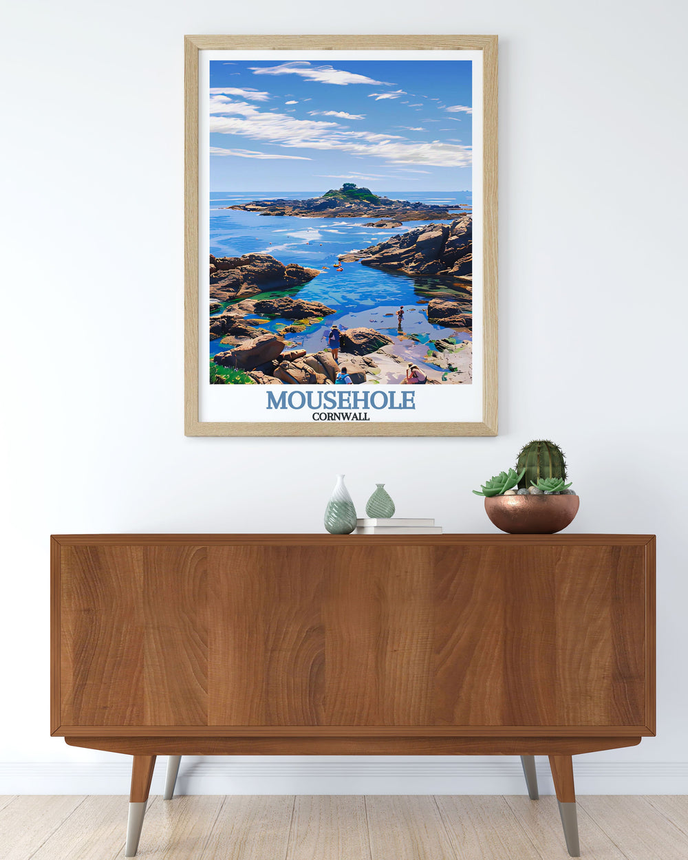 Mousehole Wall Art with stunning views of St. Clements Isle vibrant illustration capturing the essence of Mousehole in Cornwall perfect for home decor and gifts detailed and colorful artwork ideal for any room