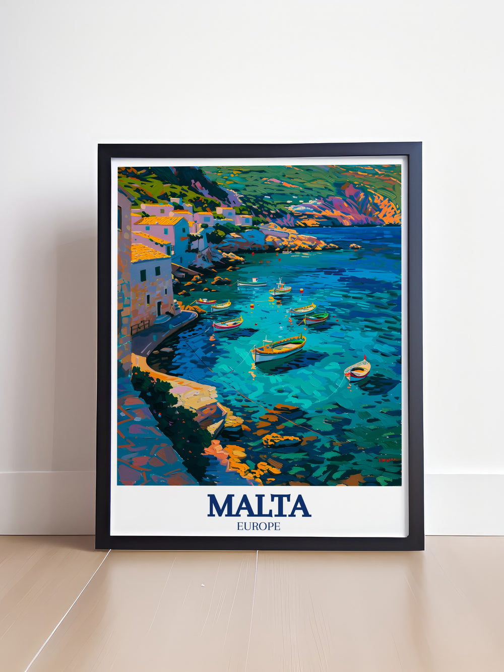 Malta poster art showcasing the Mediterranean Sea and Maltese Coast ideal for modern prints and framed prints transforming your wall decor with the serene and picturesque scenery of Malta a perfect addition to any home