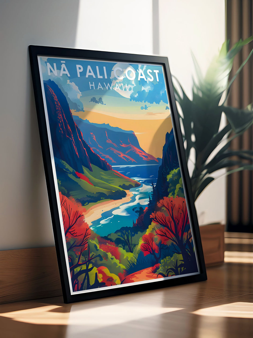 Celebrate Hawaiis stunning landscapes with our travel posters featuring Na Pali Coast. These prints are perfect for adding a touch of paradise to your home decor.