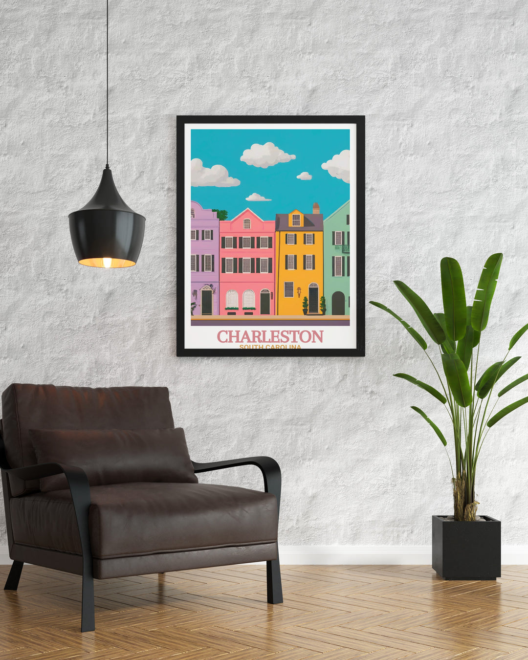 Rainbow Row travel print highlighting the historic beauty and colorful houses of Charleston perfect for wall art and home decor that evokes fond memories and inspires future travels