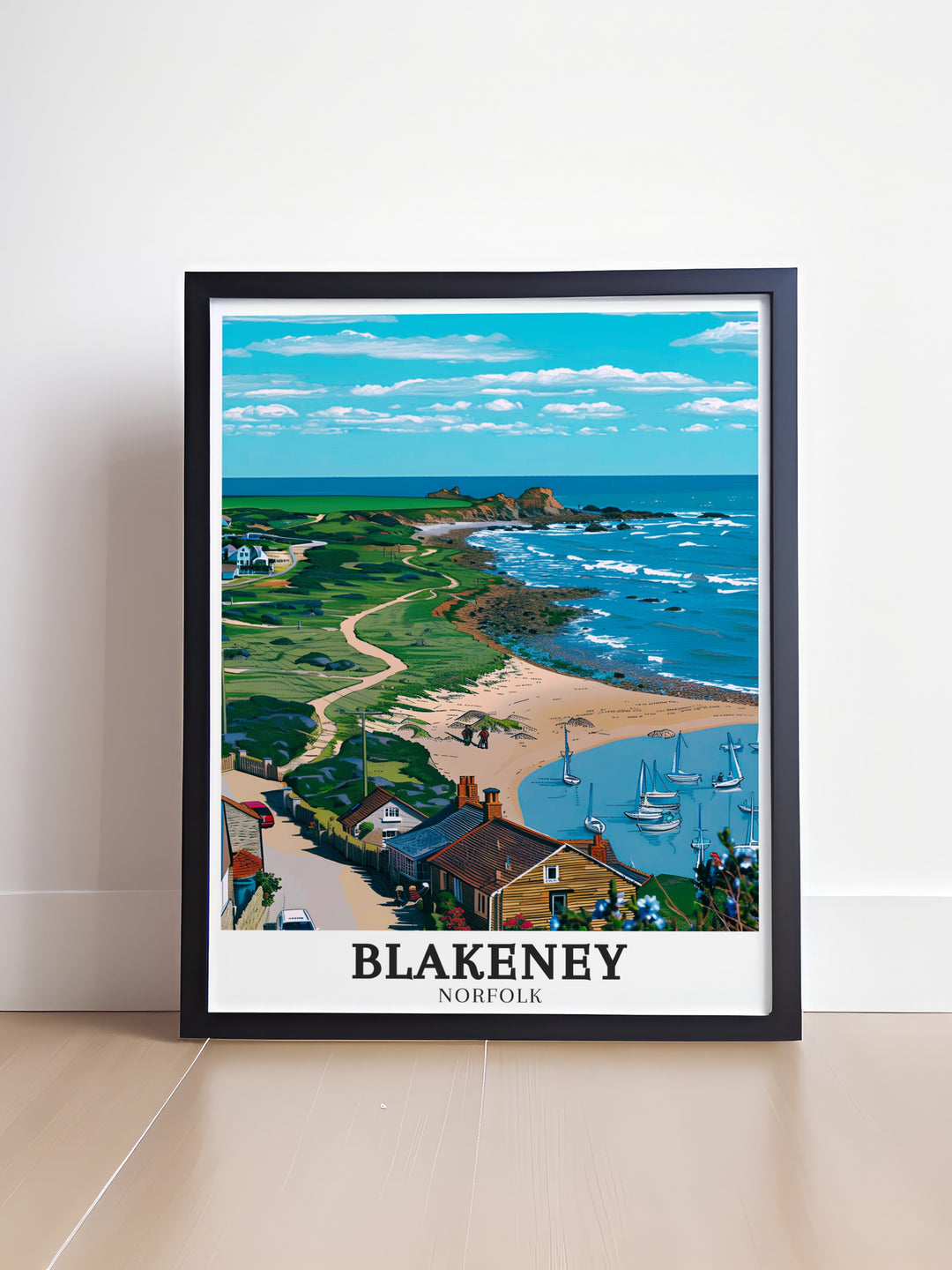 Blakeney Harbour Custom Print offers a personalized way to celebrate the natural beauty of the Norfolk Coast, featuring Blakeneys serene waters and historic village. This print is perfect for coastal decor enthusiasts.