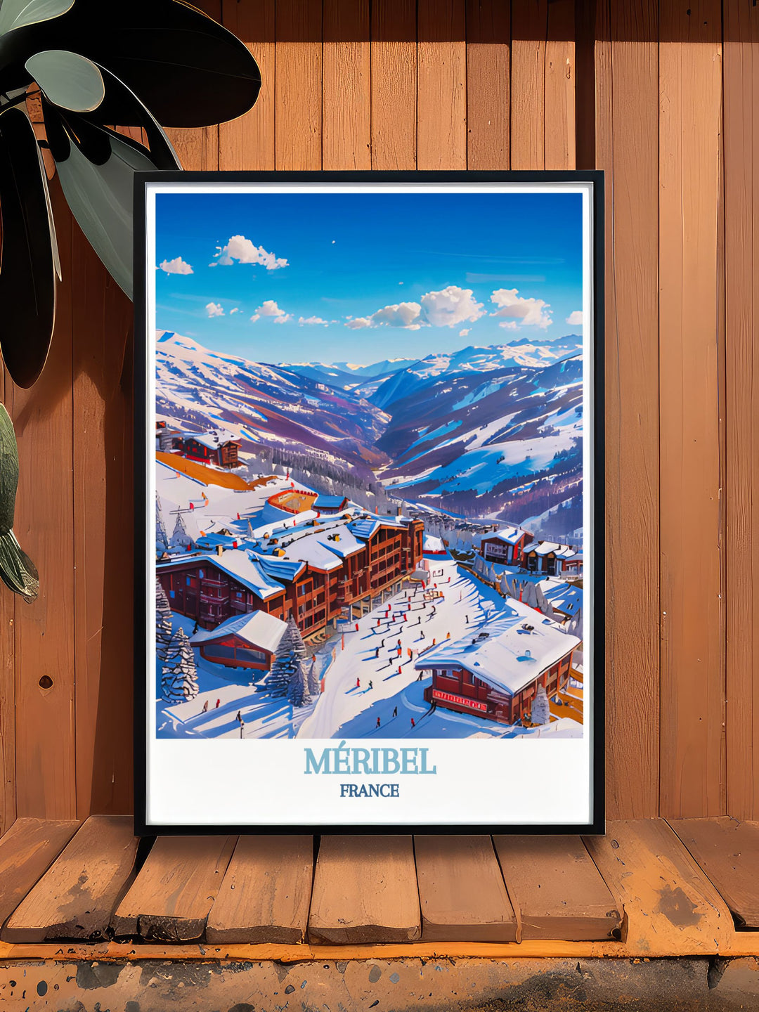 Showcasing both Méribel and Mont Vallon, this travel poster captures the unique blend of thrilling snowboarding and breathtaking mountain views, perfect for enhancing your living space with alpine charm.