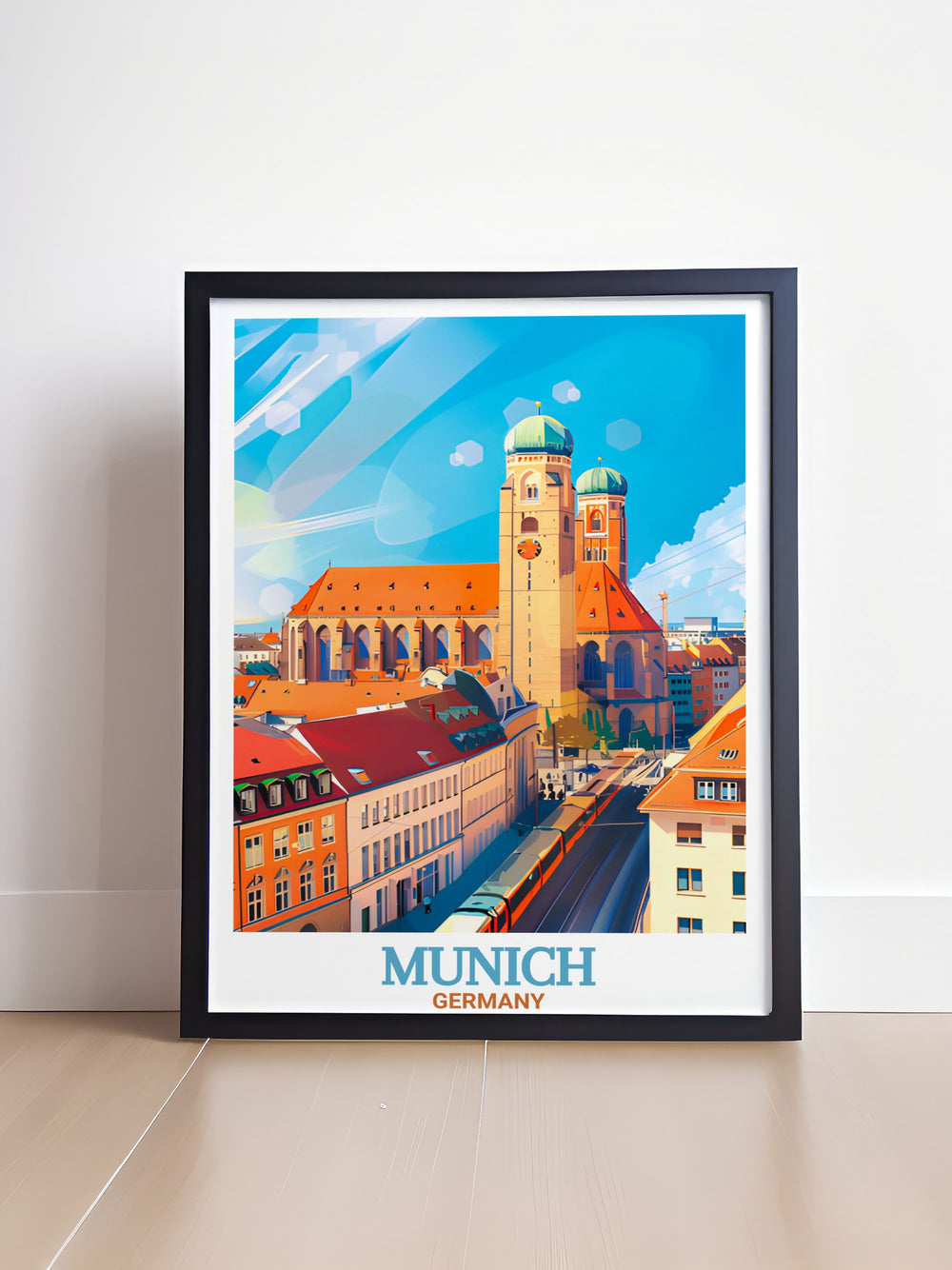 This Frauenkirche Framed Art captures the beauty of Munichs most famous church and is perfect for those who love European travel and architecture. Whether for your living room or office, this print brings a touch of Germany into your space.