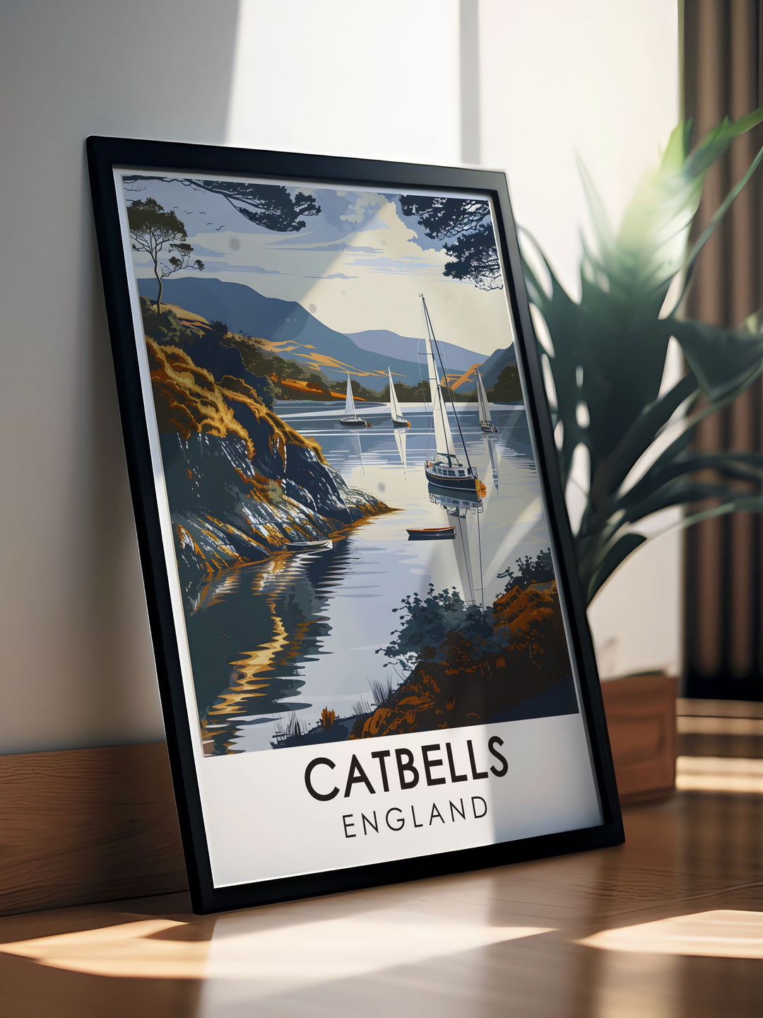 Elegant Catbells Summit print perfect for travel art collectors and those who appreciate the great outdoors featuring Derwentwater Shoreline a versatile piece that can serve as both stunning decoration and thoughtful gift