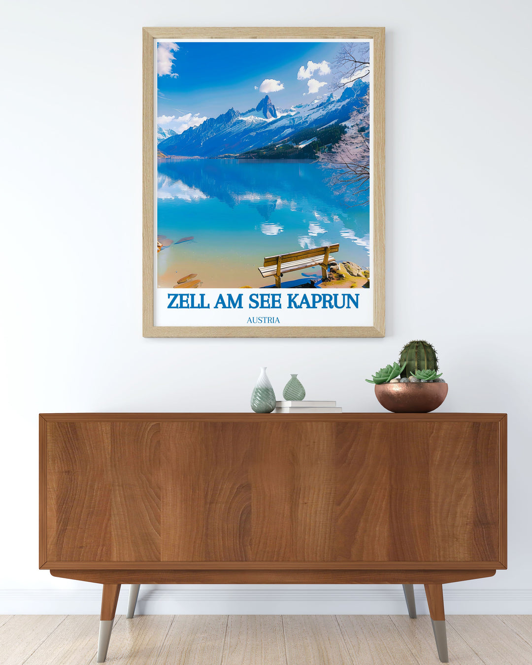 Home decor featuring the majestic Lake Zell in Zell am See, Austria. This print highlights the clear waters surrounded by towering alpine peaks, offering a blend of natural beauty and tranquility, ideal for adding a touch of serenity to your living space. The detailed illustration captures the essence of this stunning alpine lake, making it a standout piece in any room.