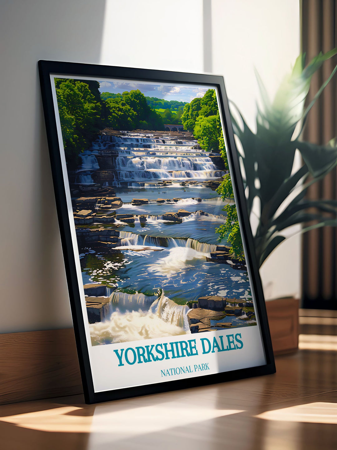 Bring the charm of the Yorkshire Dales into your home with this travel print highlighting Aysgarth Falls alongside the historic Ribblehead Viaduct a perfect addition to your collection of National Park art prints and a beautiful reminder of Yorkshires natural wonders.