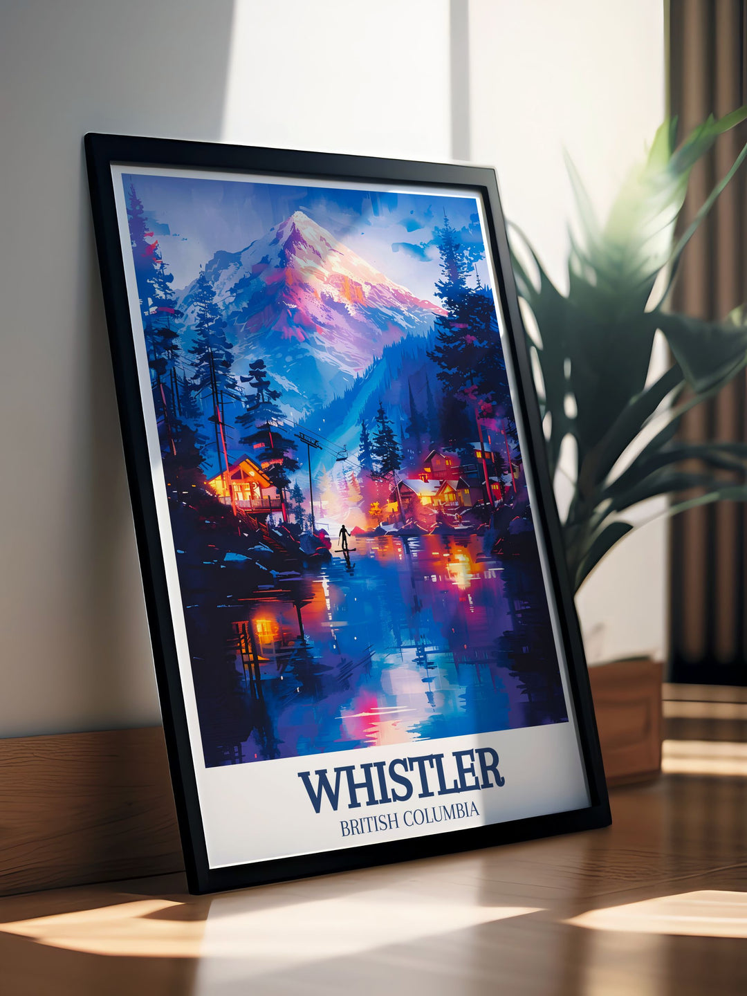 Whistler poster showcasing the dynamic spirit of the ski destination nestled in the Coast Mountains designed to inspire and captivate bringing the beauty of the outdoors indoors