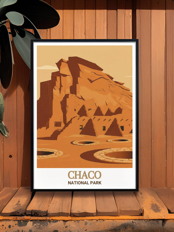 Artistic print of Chaco National Parks Chetro Ketl, highlighting the ancient ruins against the backdrop of Argentinas diverse landscapes. A stunning piece for any room that celebrates history and culture.