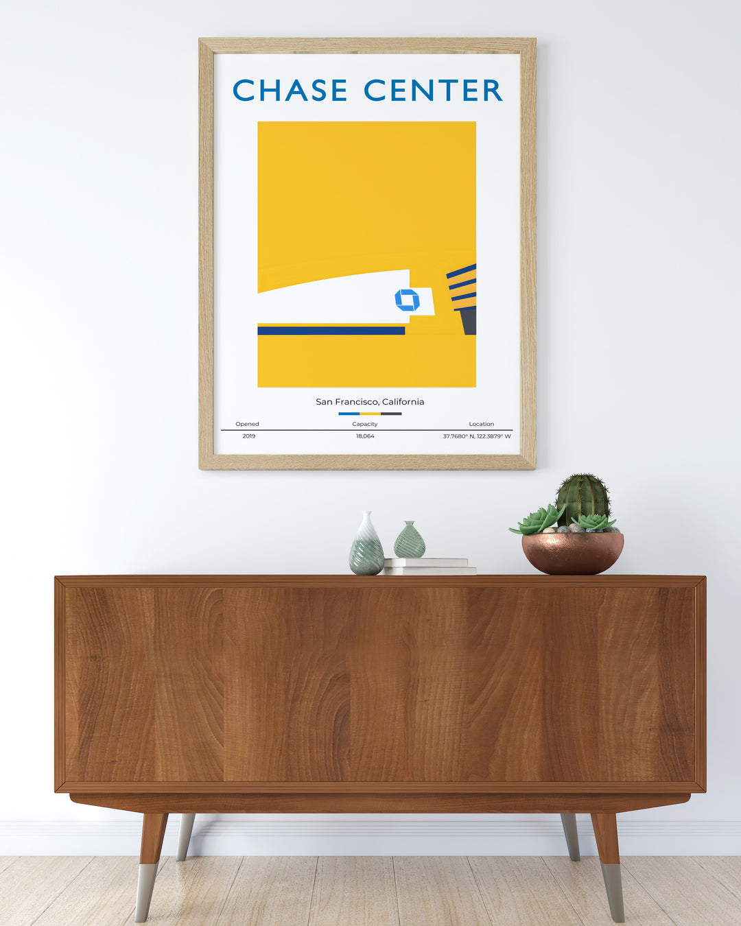 Chase Center Poster capturing the excitement of Golden State Warriors basketball in a bold and vibrant design perfect for adding personality to any room in your home a great gift idea for boys or dads who love the NBA and want stylish sports art.