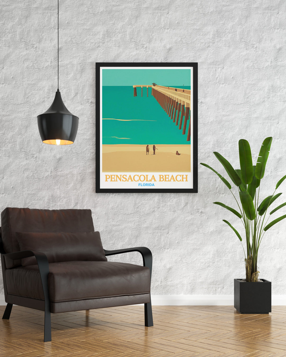 Decorative art print of Pensacola Beach Pier, capturing the essence of this scenic Florida landmark. Ideal for enhancing your home with natural beauty. The vibrant imagery provides a glimpse into the serene coastal landscapes.