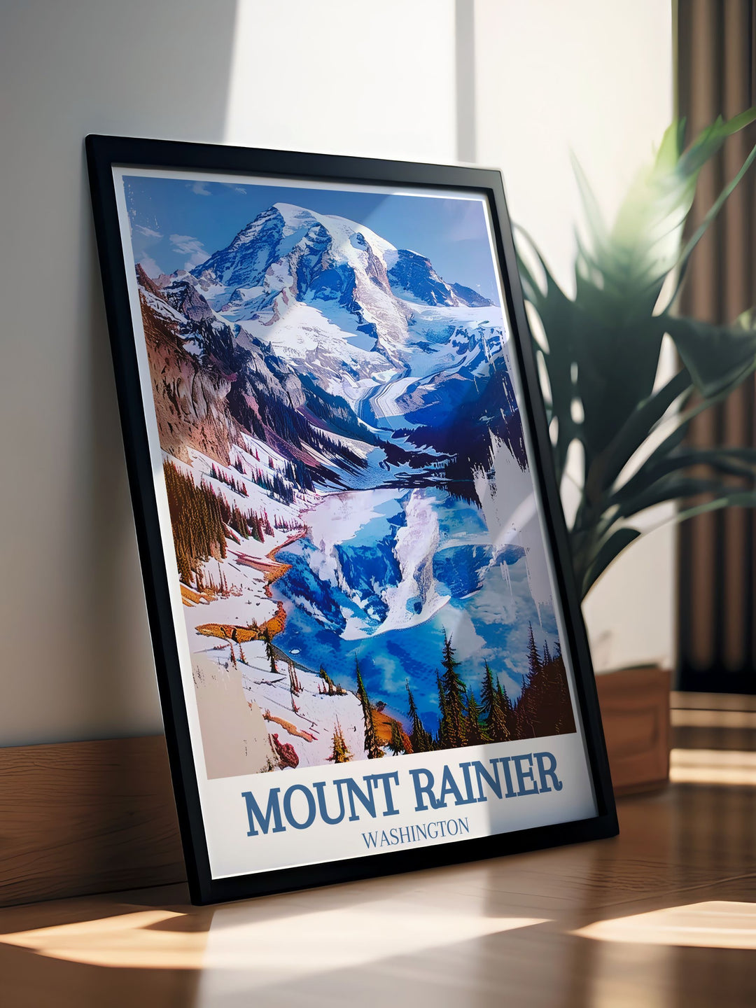 Beautiful Washington Poster with Mount Rainier and the Nisqually Glacier and Nisqually Vista Loop perfect for adding a touch of nature to any room and enhancing your decor