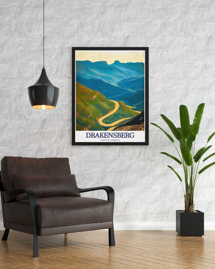 Bring the beauty of South Africas Drakensberg into your home with this stunning poster print featuring Sani Pass and Royal Natal National Park. The vivid colors and breathtaking landscapes make it a perfect addition for any nature lovers decor or a thoughtful travel gift.