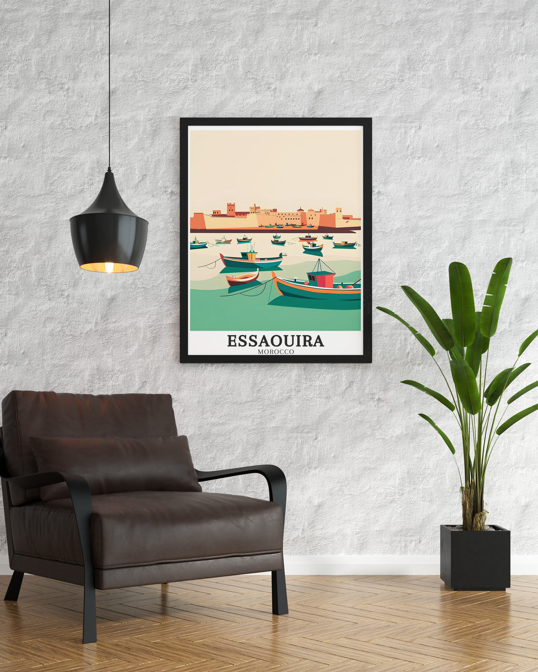 Celebrate Moroccan heritage with this travel poster featuring the old town of Essaouira. With its detailed depiction of the towns historic architecture and lively markets, this poster is perfect for those who want to bring a piece of Morocco into their living space.