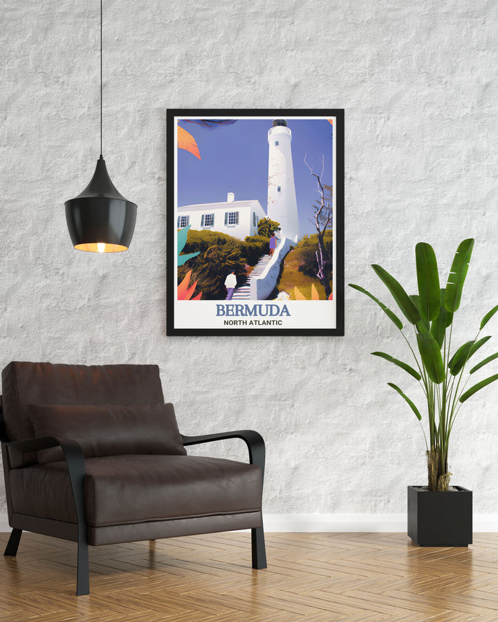 Gibbs Hill Lighthouse Stunning Prints displaying the lighthouse in a vibrant Caribbean scene ideal for enhancing your home with a nautical touch and elegant decor