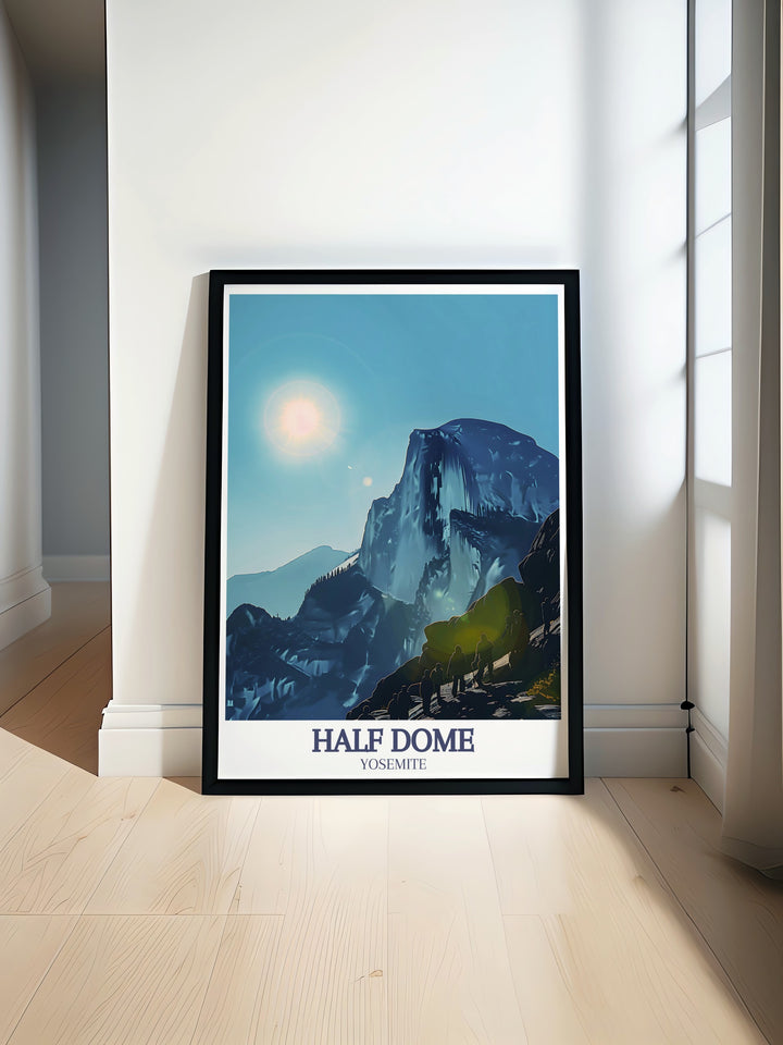 Featuring the iconic Half Dome and panoramic views from Glacier Point, this Yosemite travel print brings the majestic beauty of nature into your home. A wonderful gift for outdoor enthusiasts or anyone who loves national parks.