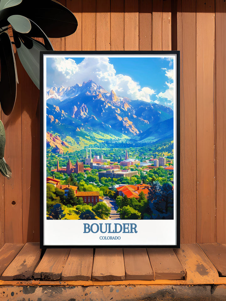 Captivating framed art depicting the Flatirons in Boulder, Colorado, designed to enhance your living space with the dramatic and iconic landscape of this famous geological formation. Perfect for nature lovers and art enthusiasts.