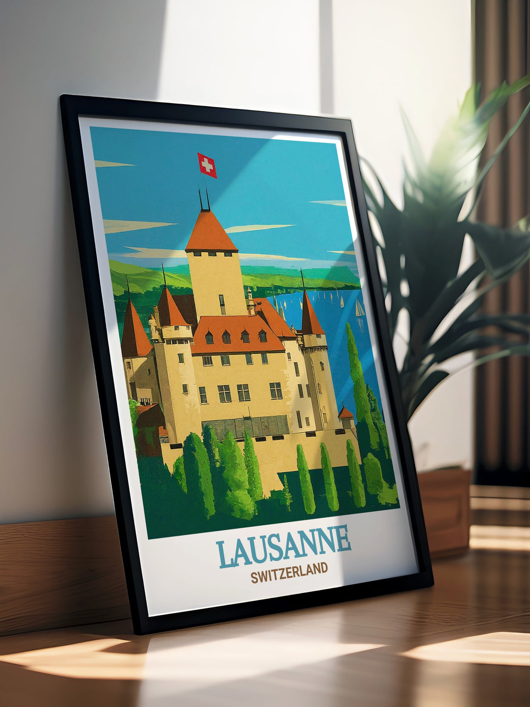 Capture the essence of Swiss heritage with this canvas art featuring Château dOuchy, bringing the iconic lakeside castle into your home as a stunning focal point.