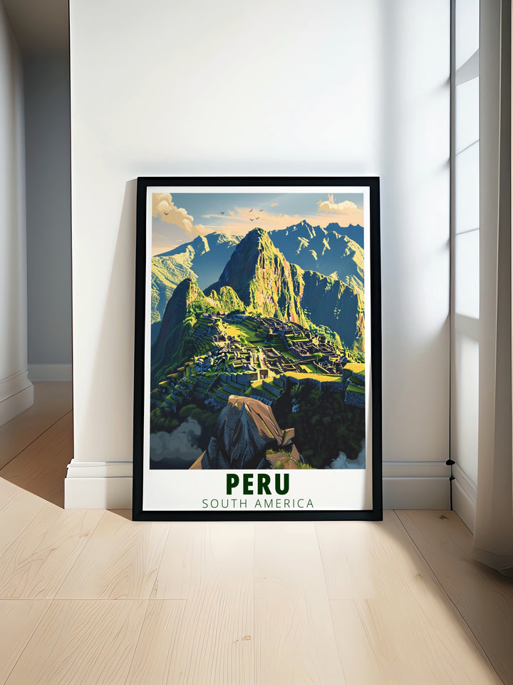 Lima wall art capturing the vibrant city life alongside Colca Canyons dramatic depth. The artwork combines Perus natural landscapes with its rich cultural heritage, creating a stunning visual representation of South Americas must see locations. Ideal for travelers and art collectors alike.