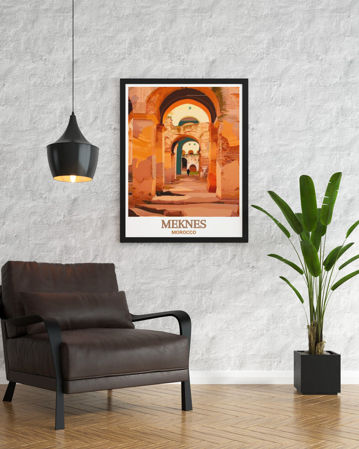 Place el Hedim Meknes print is a stunning representation of Morocco art perfect for adding beauty and history to any room decor this elegant piece of Moroccan wall art makes an ideal gift for art lovers and travelers who appreciate the richness of Moroccan culture