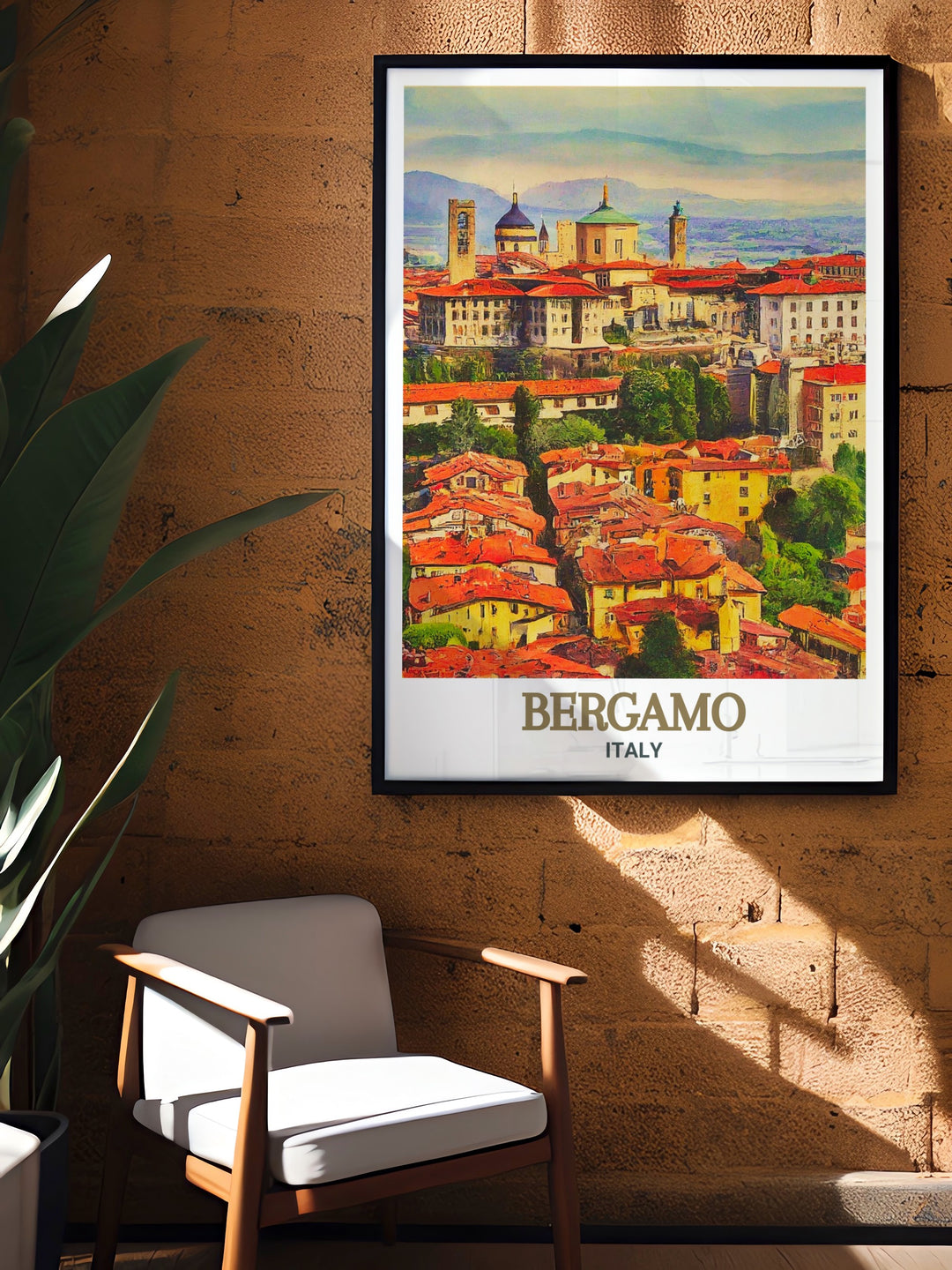 Art print of Bergamos Città Alta. Showcasing the intricate details of its ancient walls and charming streets. A perfect gift for art enthusiasts and travelers. Crafted with the highest quality materials for lasting vibrancy.