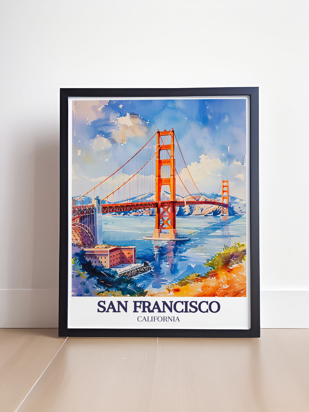 This Golden Gate Wall Poster beautifully illustrates one of San Franciscos most famous landmarks. The poster showcases the grand architecture of the Golden Gate Bridge, set against the picturesque Bay Area, making it a perfect addition to any travel themed decor.