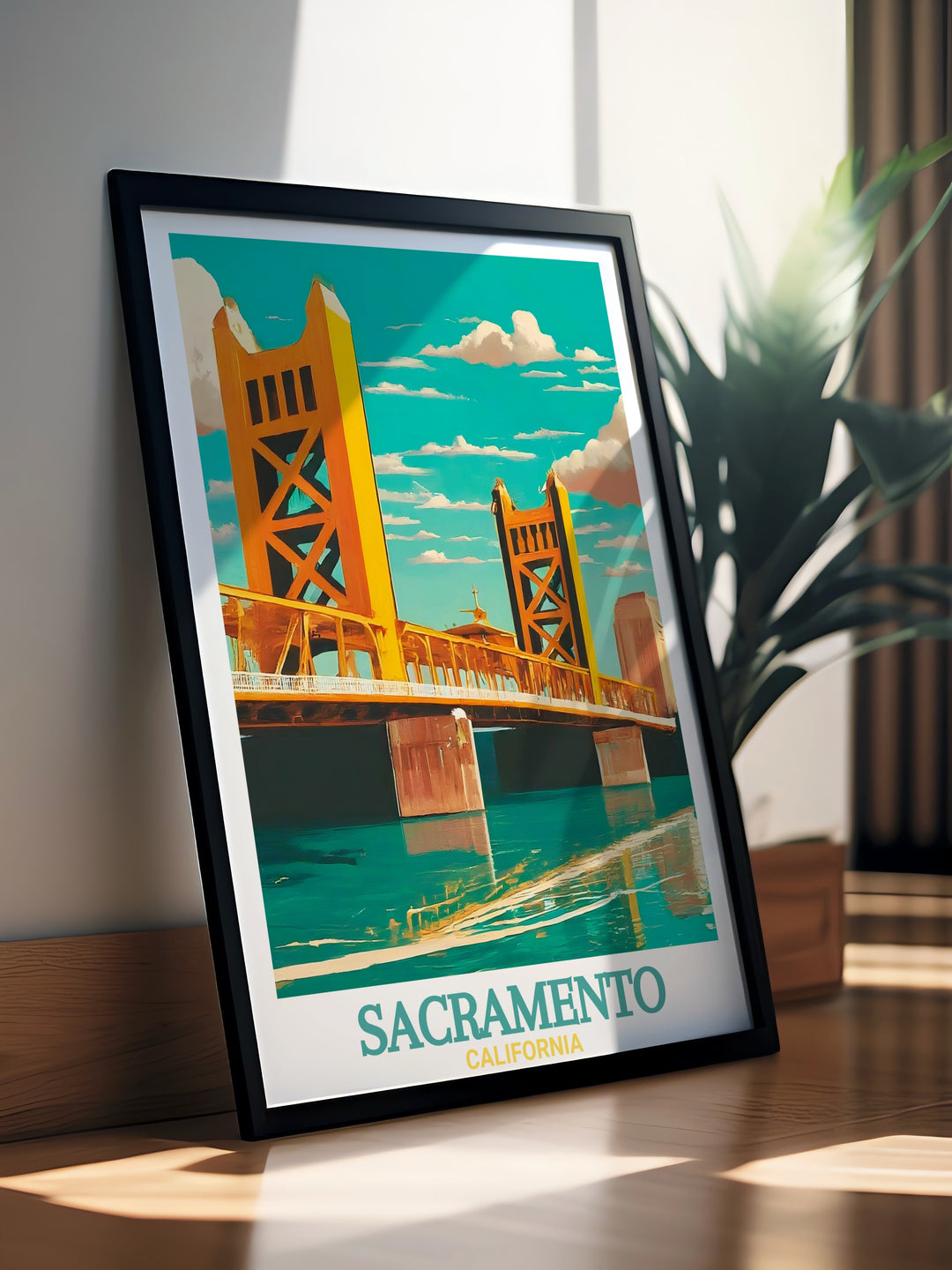 Sophisticated Sacramento Poster with a beautiful black and white street map including Tower Bridge making it a timeless piece for your living room or office a perfect gift for any occasion