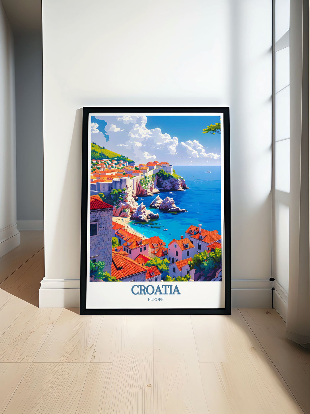Featuring breathtaking views of Dubrovnik Old Town and the Adriatic Sea, this poster is perfect for those who wish to bring a piece of Croatias natural and historical splendor into their home.