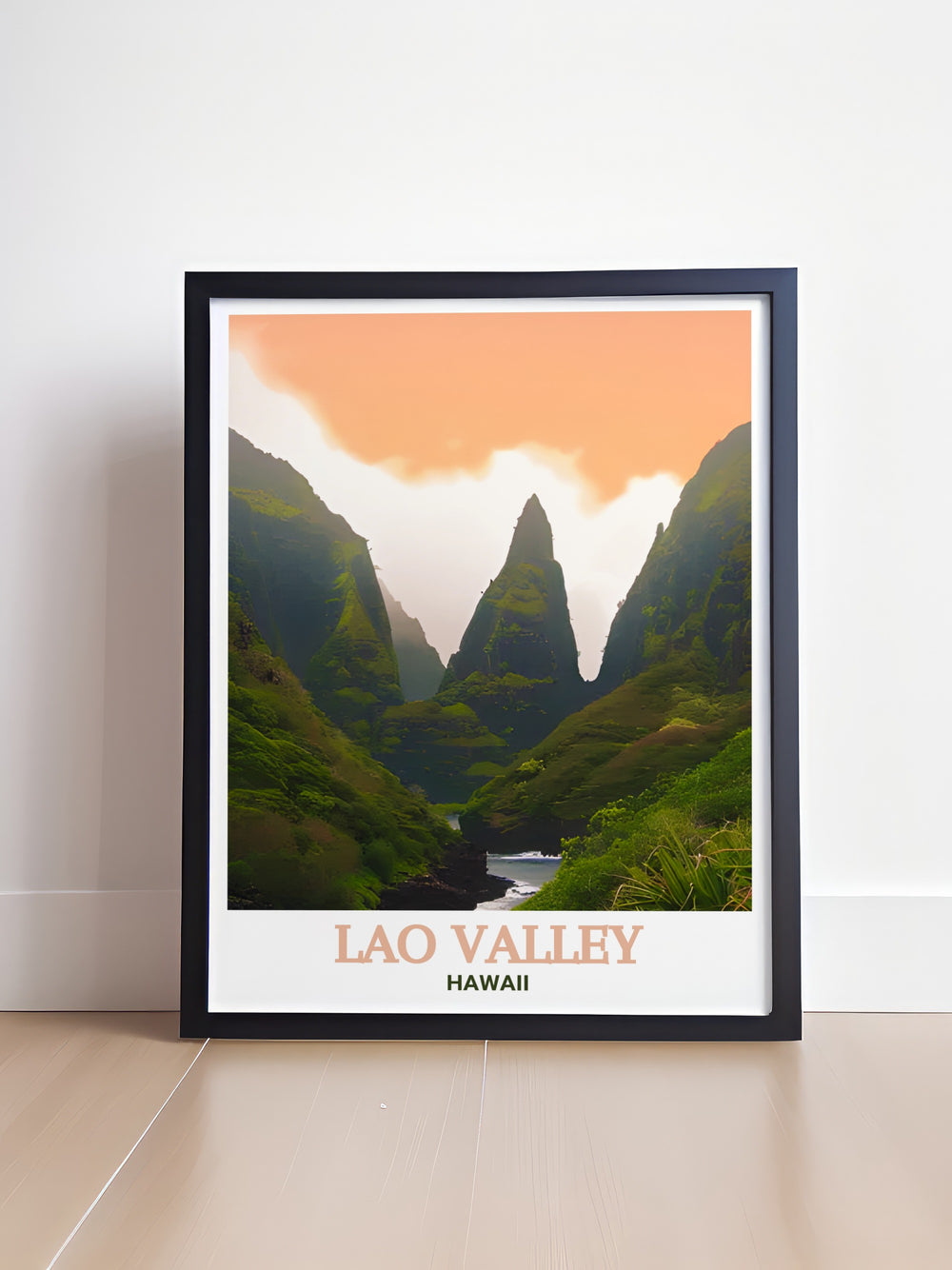 Embark on a journey through Hawaiis serene Lao Valley with this detailed poster print, showcasing the lush landscapes and tranquil atmosphere of Lao Valley State Park. Perfect for adding a touch of natures beauty to your home decor.