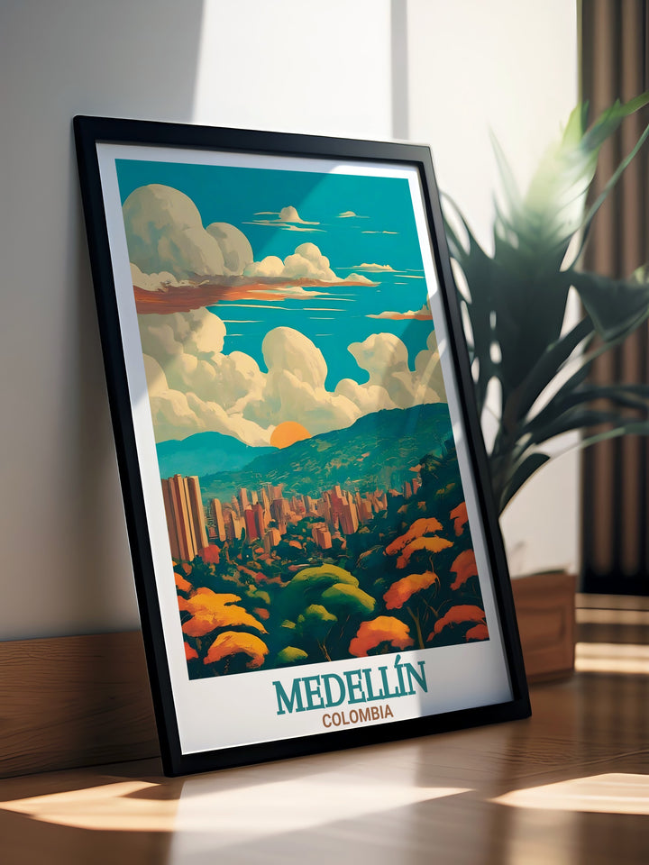 Our Medellín Print showcases the unique blend of urban life and natural beauty in Medellín, featuring both the bustling city and the tranquil paths of Parque Arví. A perfect addition to any wall decor for travel and nature enthusiasts.