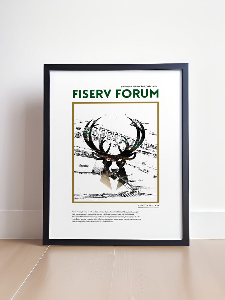 Stunning Fiserv Forum wall art highlighting the legendary Giannis Antetokounmpo alongside his brother Thanasis and the Milwaukee Bucks featuring modern decor prints that are ideal for dorm room decoration or gifts for boys who love basketball