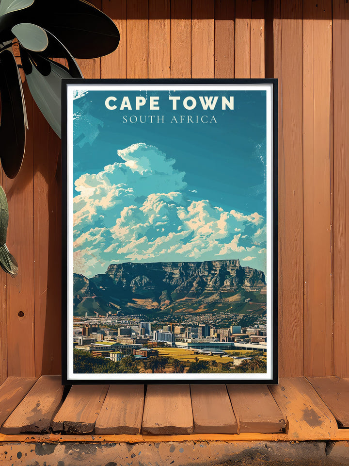 Elegant Table Mountain framed print that showcases the natural beauty of Cape Town. This national park art is a wonderful way to bring a touch of adventure and South African culture to your home. Perfect for modern decor and nature lovers.