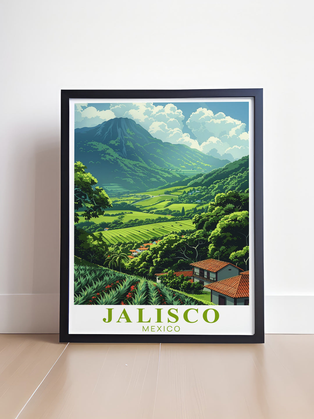 Celebrate the heart of Mexico with this Jalisco travel print, featuring the iconic Tequila Landscape. This poster beautifully combines the regions heritage with a modern design, making it the perfect addition to any home or office.