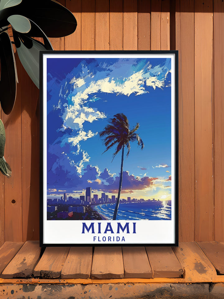 Celebrate the vibrant culture of Miami with this Miami Beach Poster Print, showcasing the citys iconic sandy shores and crystal clear waters. Whether for a gift or home decor, this print brings the spirit of Miami Beach to life.