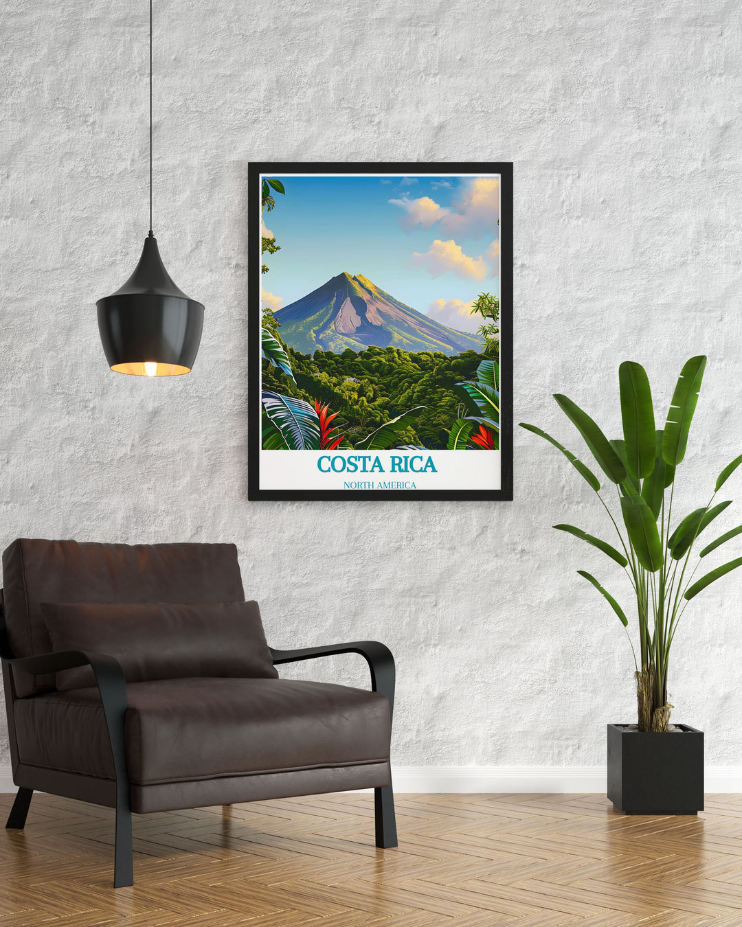 Scenic Costa Rica travel print showcasing the breathtaking views of Arenal Volcano and the vibrant beaches of Saint Teresa, making a perfect gift for anniversaries or birthdays. Brings the beauty of Costa Rica into your home.