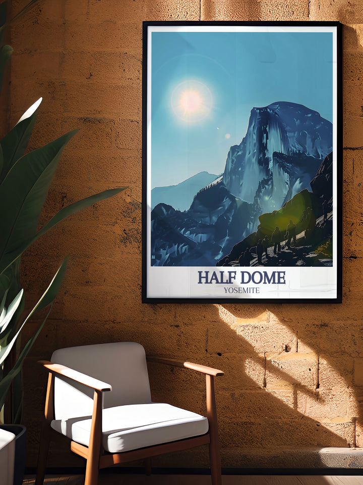 This Yosemite National Park canvas art showcases the grandeur of Half Dome and Glacier Point. Whether youve hiked these trails or dream of visiting, this travel poster makes an inspiring addition to any room, capturing the spirit of adventure.