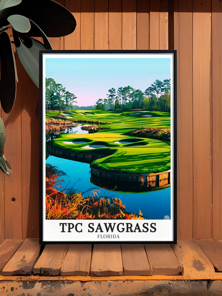 The 17th hole at TPC Sawgrass is one of the most iconic challenges in golf. This artwork beautifully captures the tension and beauty of the island green, where countless memorable moments have unfolded. Perfect for golf enthusiasts, this print adds a touch of sporting history to any space, offering a daily reminder of the sports ultimate test.