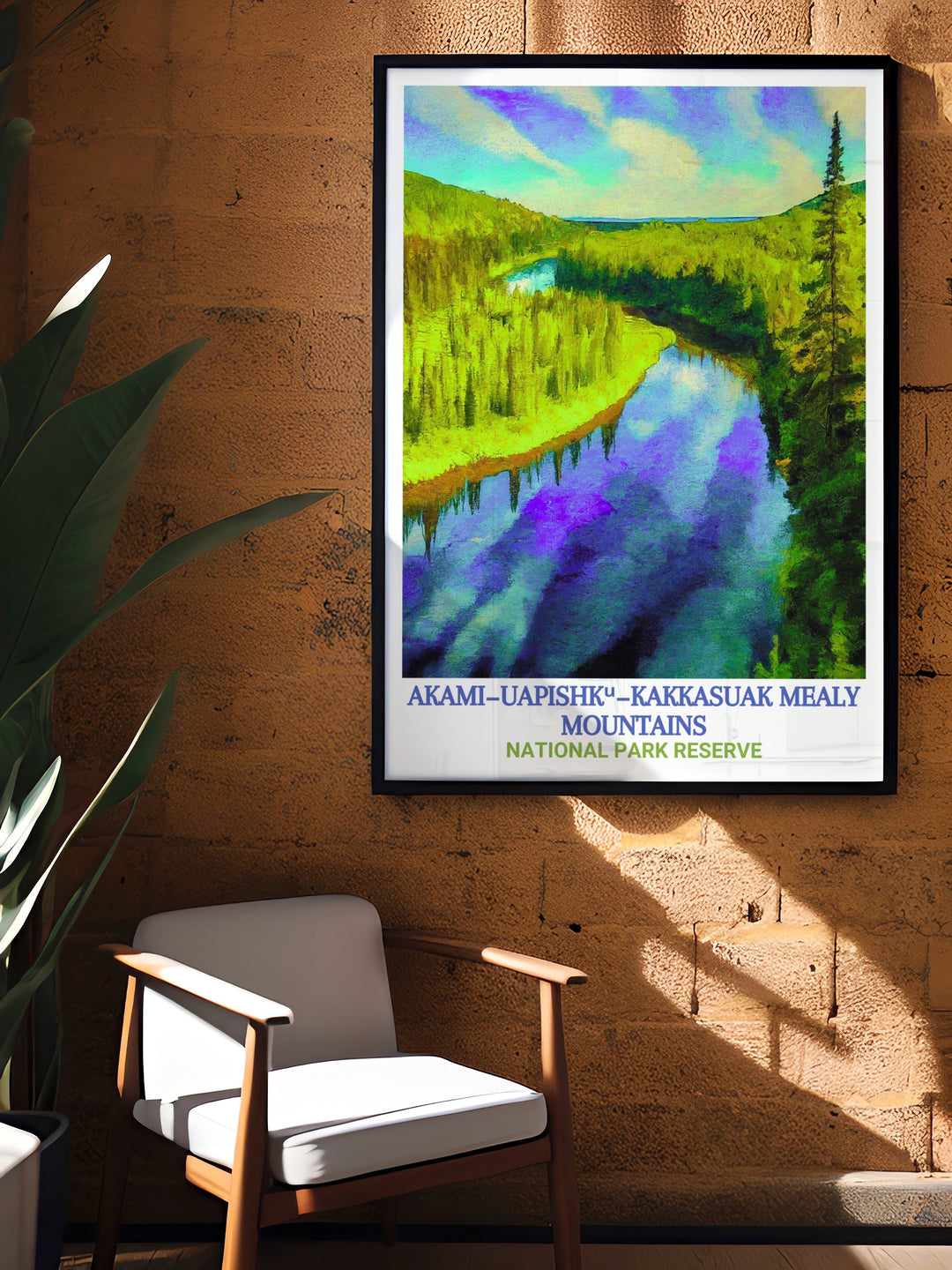 Featuring the dramatic landscape of the Mealy Mountains and the winding Eagle River, this framed print is ideal for adding a touch of nature to your home. A must have for lovers of wilderness and Canadian national parks.