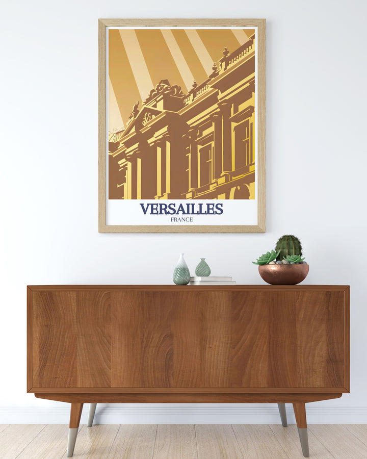 Versailles Vintage Poster capturing the elegance and history of the iconic estate with a retro inspired travel design. Perfect for adding a unique piece of art to your collection or as a gift for those who love vintage travel posters and historical landmarks.