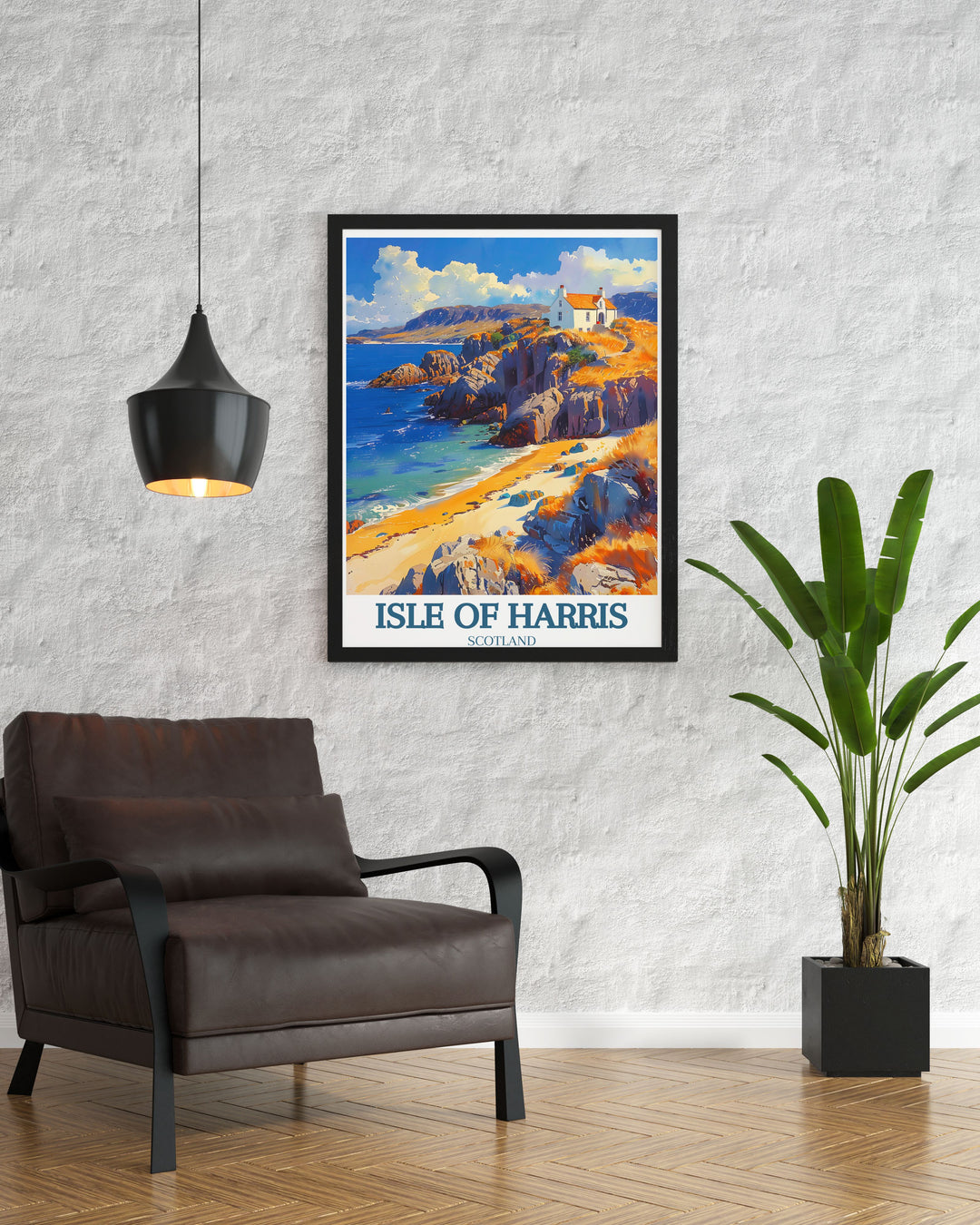 Gallery wall art of the Isle of Harris, showcasing its stunning natural beauty and historical significance, making it a standout piece in any collection.